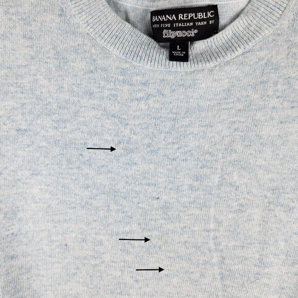 Banana Republic Blue Filpucci Wool Cashmere Blend Bow Cuff Sweater sz L *flawed* - Picture 8 of 11